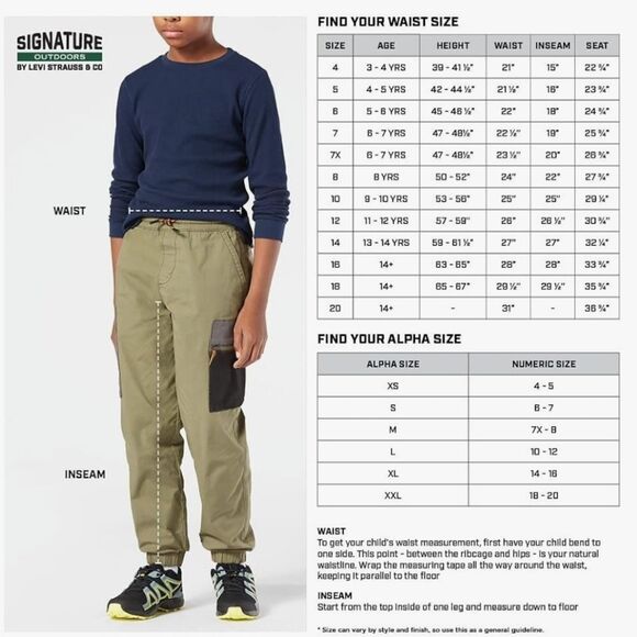 Levi Strauss Boys Cargo Jogger Pull On Pants Olive Green Outdoor Activewear UPF - Picture 12 of 14